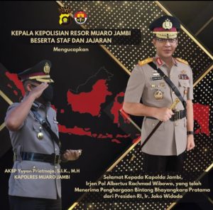 Kapolres Muarojambi Ucapkan Selamat Kepada Kapolda Jambi yang Terima Penghargaan dari Presiden Jokowi